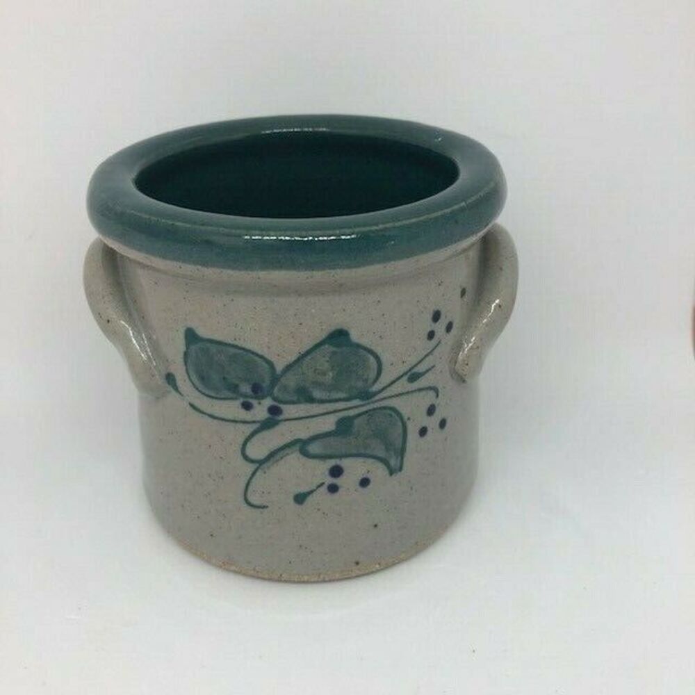 Great Bay Pottery Rye, NH Stoneware Crock/Serving Bowl/Planter - Green Ivy - Picture 2 of 4